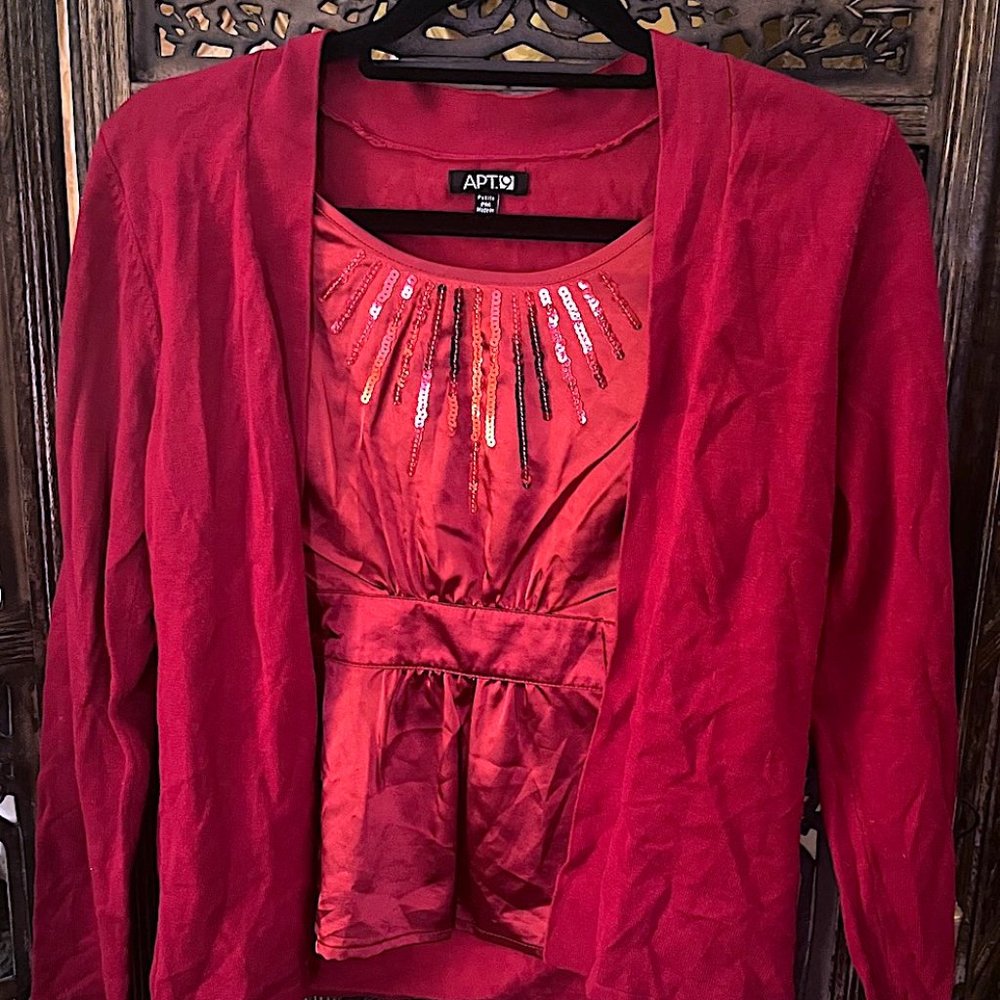 Apt 9 Red Sequin Collar Double Blouse Holiday Swe… - image 1